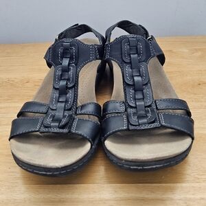Clarks Laurieann Kay Women's Black Flat Comfort Sandals Size 7.5
